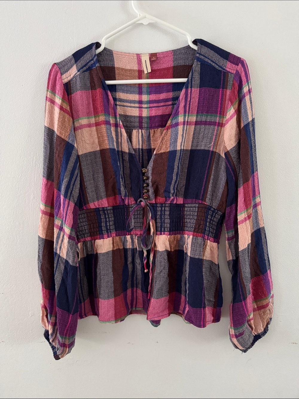 Pilcro Plaid Deep V Blouse Sz S